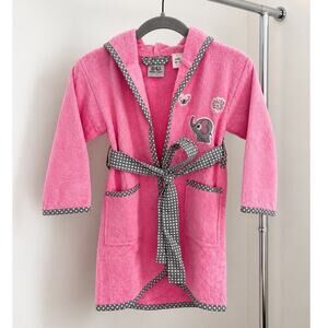Kids Pink Bathrobe 100% Cotton Hooded Elephant Soft Robe 4-6 Years